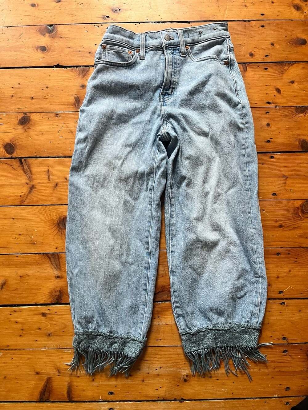 Madewell The Perfect Vintage Wide-Leg Crop Jean in Light Wash Fringed Hems 25